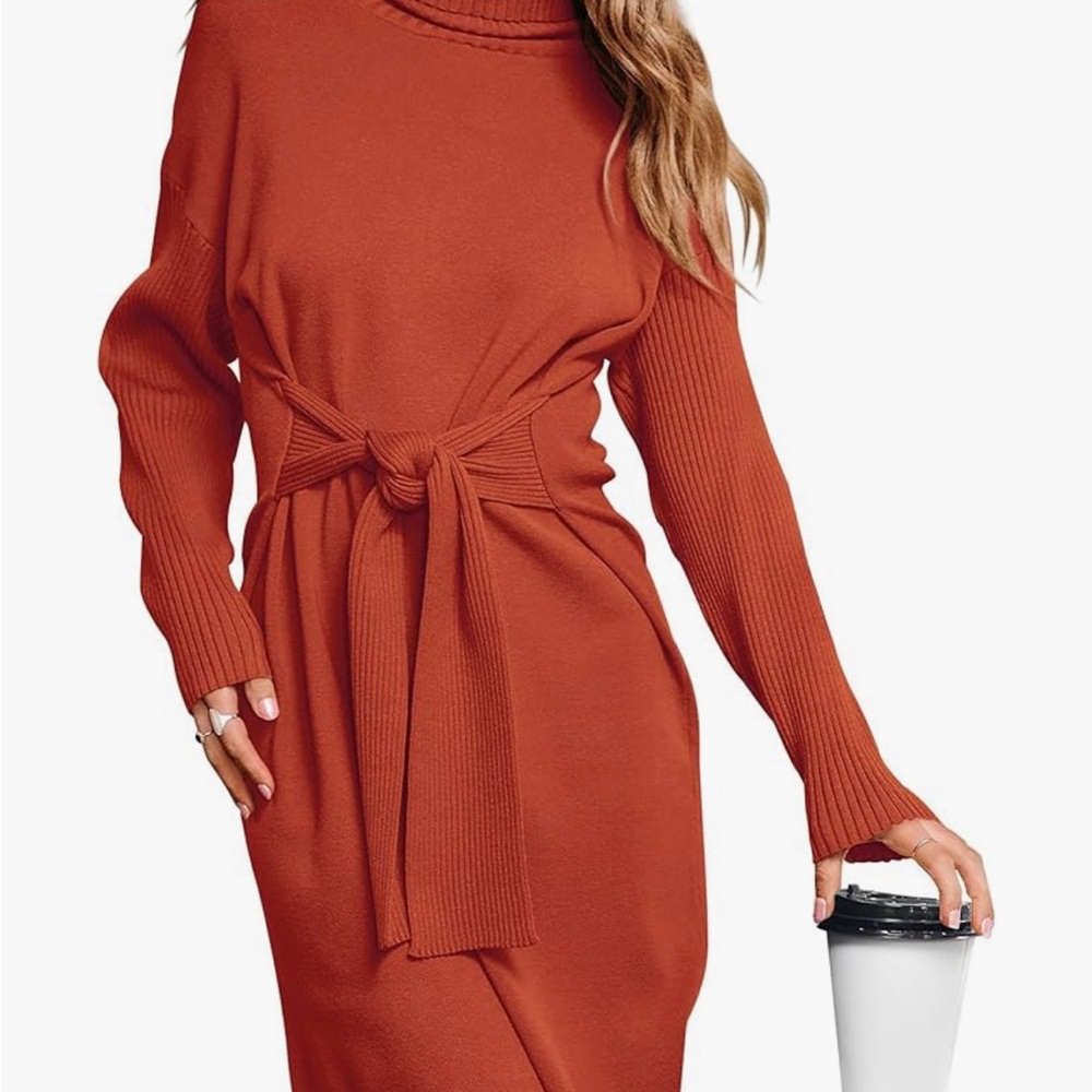 Chic Orange Knit Dress with Belt